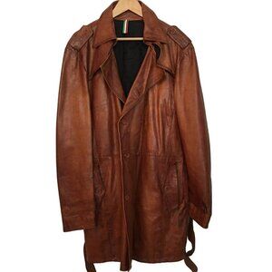 Vera Pell Double breasted with leather ties belt.  Mens 54 Rust   Leather